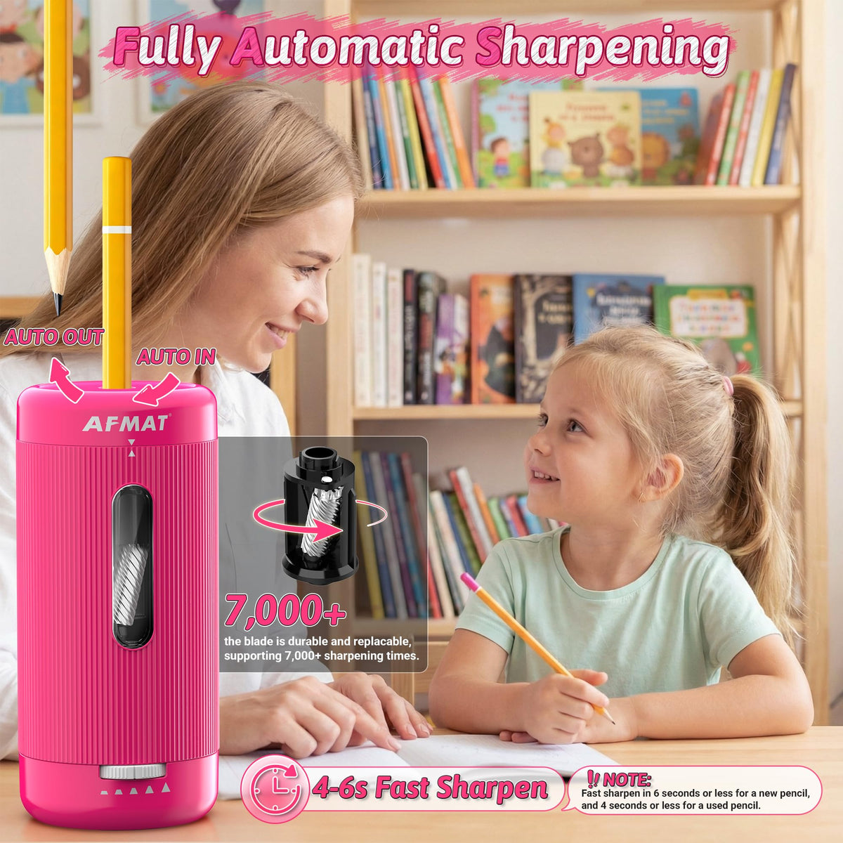 🔵Used-good🔵Newly Upgraded Fully Automatic Rechargeable Electric Pencil Sharpener for 6-12mm No.2/Jumbo Pencils, 3X Longer Cutter Life,PSC3RR