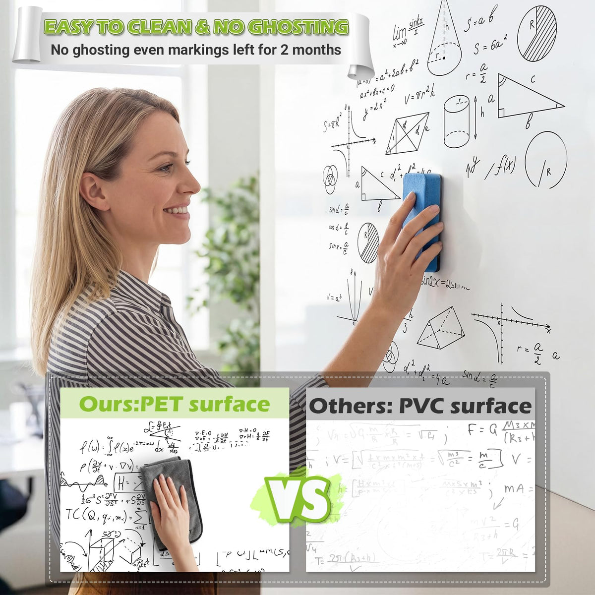 AFMAT Whiteboard Sticker for Wall, 4x6ft White Board Paper, Super Sticky Dry Erase Wallpaper, Peel and Stick Dry Erase Board with 16 Markers, No Ghosting Whiteboard Paper for Home Office Classroom,WS46C
