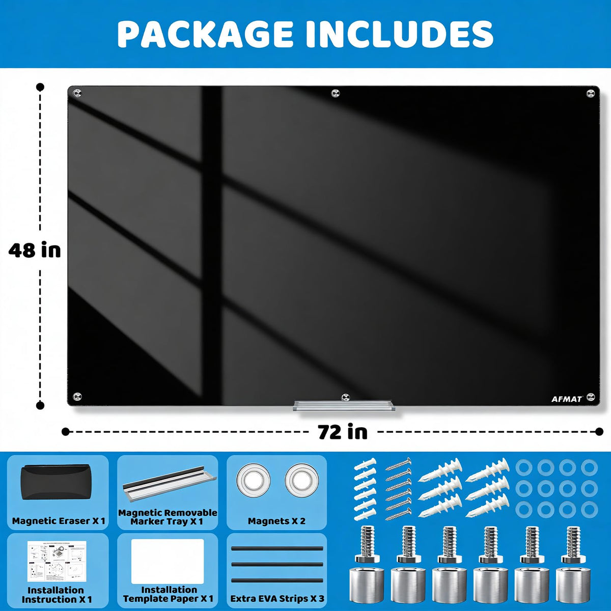 AFMAT Magnetic Glass Dry Erase Board, 72