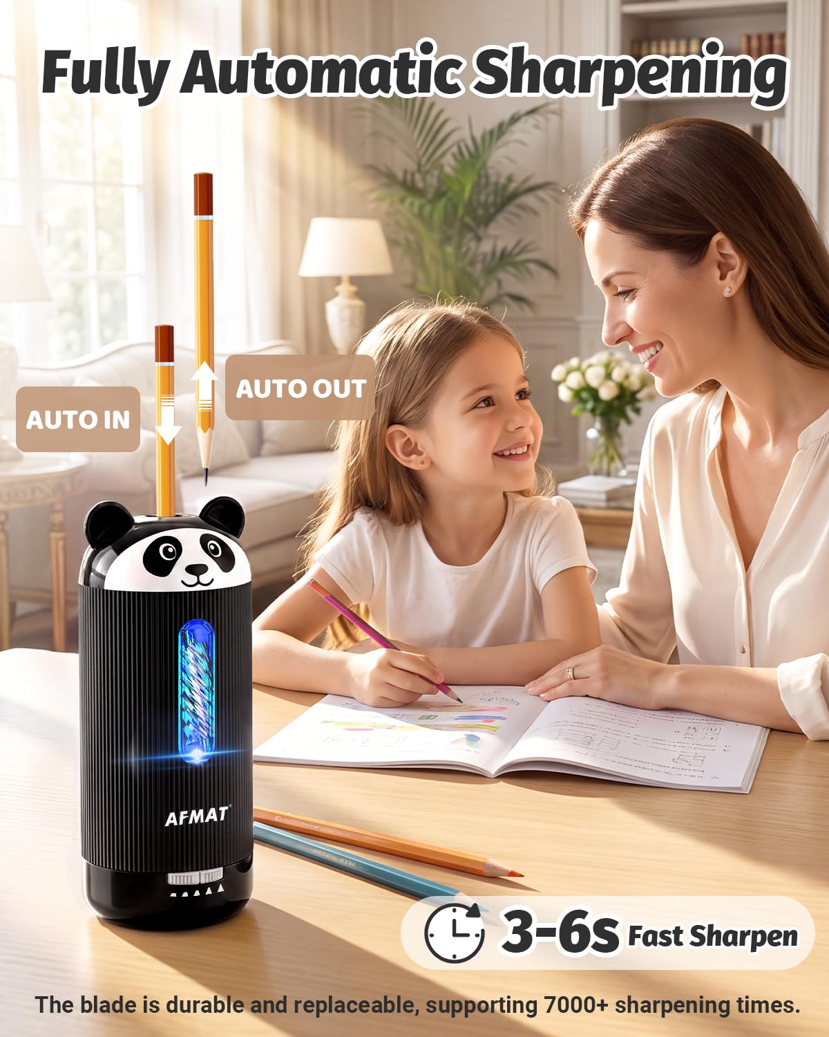 ✅Newest Model Best Features✅ AFMAT PSY5 Electric Pencil Sharpener, Fully Automatic, for 6.5-12mm Pencil,PSY5BK