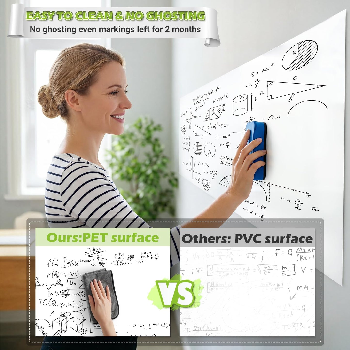 AFMAT Whiteboard Sticker for Wall, 1.44x11ft White Board Paper, Super Sticky Dry Erase Wallpaper, Peel and Stick Dry Erase Board with 4 Markers, No Ghosting Whiteboard Paper for Home Office Classroom,WS11C
