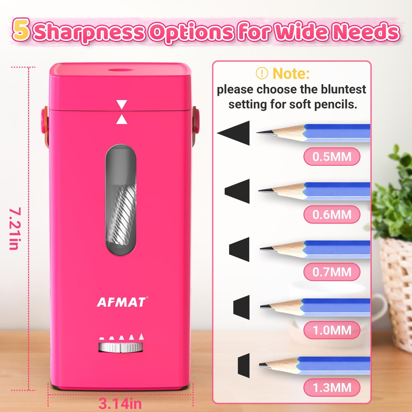 Newly Upgraded Fully Automatic Rechargeable Electric Pencil Sharpener for 6-12mm No.2/Jumbo Pencils, 3X Longer Cutter Life,PSC6RR