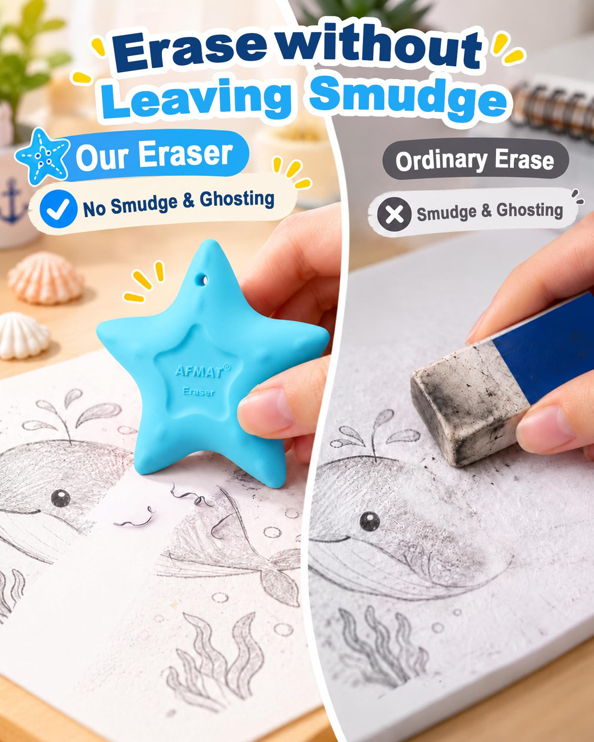 AFMAT PE07 Erasers for Kids, Hipolymer TPE Pencil Eraser, Latex-Free, 5 Pcs