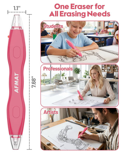 AFMAT Electric Eraser, with 140 Eraser Refills, Rechargeable Pencil Erasers for Artists, Electric Erasers for Drafting, Drawing, Painting, Sketching, Architectural Plans, Detailer Tool EE25RD