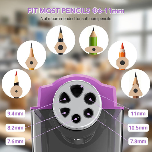 Disponible en France：AFMAT PSD4 Taille-crayon électrique, 6 trous, taille-crayon électrique avec récipient pour 6-11 mm, rechargeable par USB, haute performance, robuste, électrique pour salle de classe, écoles, maisons