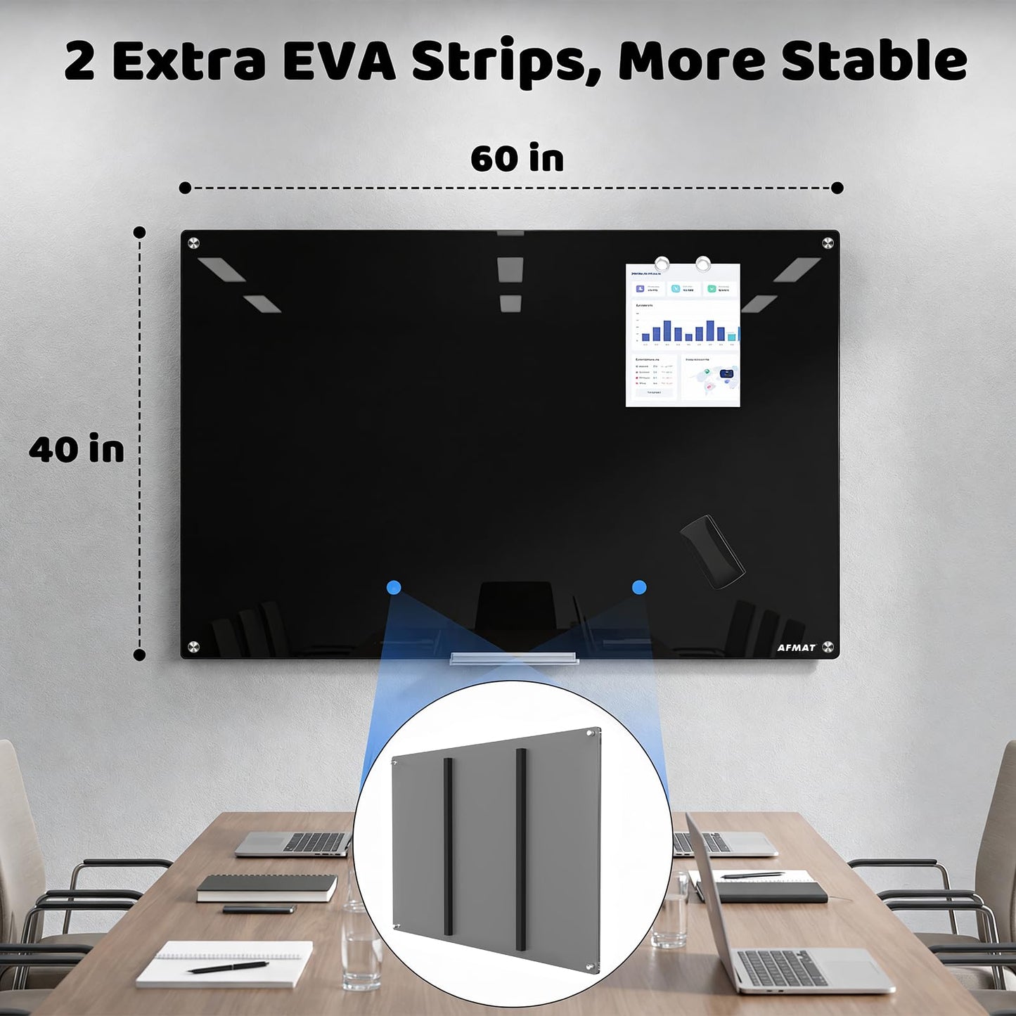 AFAMT Magnetic Dry Erase Board, 40" x 60" Glass Whiteboard, GB04BK2