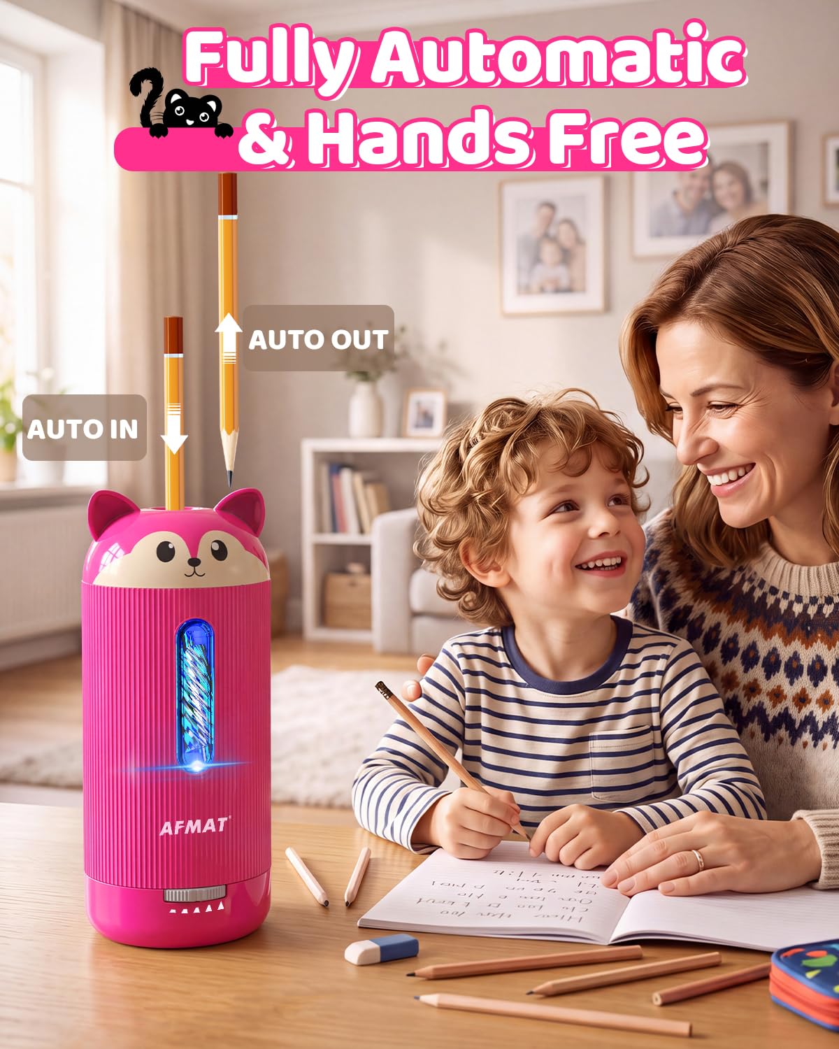 💥Limited Edition!🦊Cutest Animal Collection Is Here🦊✅Newest Model With Best Features✅AFMAT Electric Pencil Sharpener, Fully Automatic, for 6.5-12mm Pencils Rechargeable & Cordless,PSJ4RR