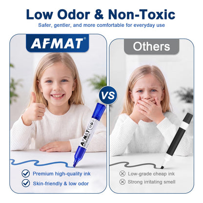 AFMAT Dry Erase Markers, Liquid Chisel Tip Whiteboard Markers with Visible Ink Window, Low Odor & Non-Toxic, 3X Large Capacity, No Residue for White Board, Classroom, Office, Home, Bright Blue,12 Pack,DB10X6