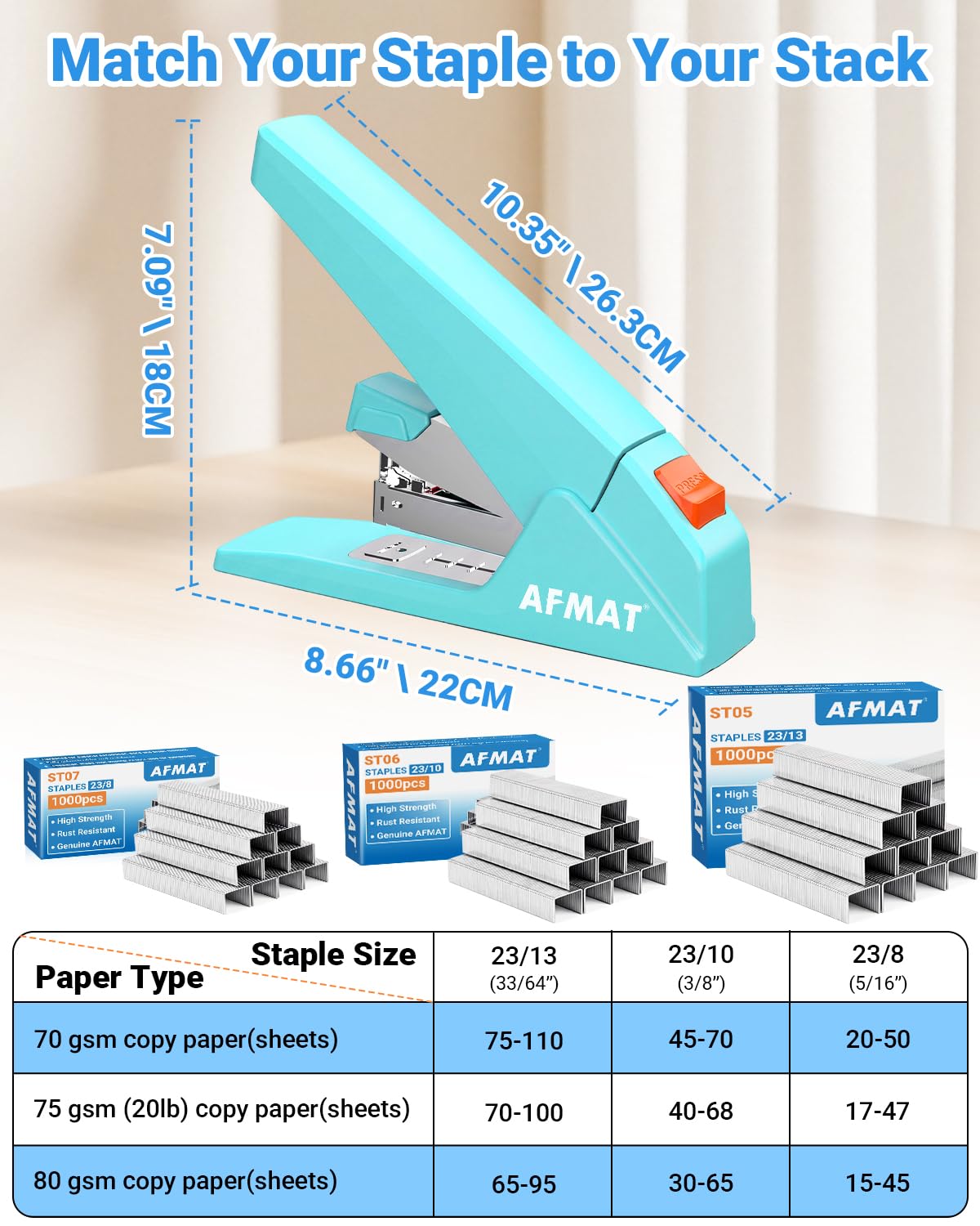 AFMAT ES18 Heavy Duty Stapler, 100-Sheet Effortless Desktop Stapler, ES18BE