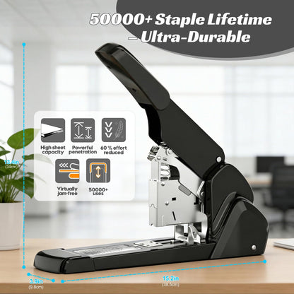 AFMAT Heavy Duty Stapler, 210 Sheet Staplers for Desk with 7000 Staples, Jam-Free, 50000+ Uses, 60% Reduced Effort, Easy Reload, Adjustable Paper Guide, Large Metal Manual Office Staplers, ES15BK