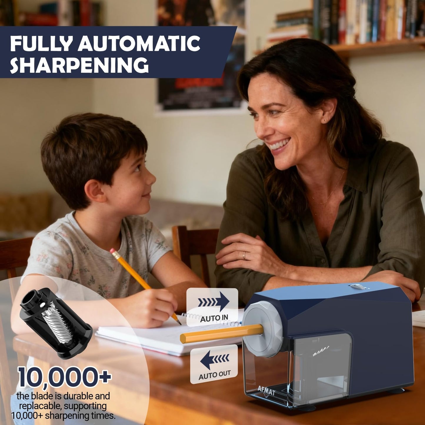 ✅Newest Model With Best Features✅Newly Upgraded Fully Automatic Electric Pencil Sharpener for 6.5-10.5mm No.2/Jumbo/Colored Pencils,3X Longer Cutter Life,PSC4BL