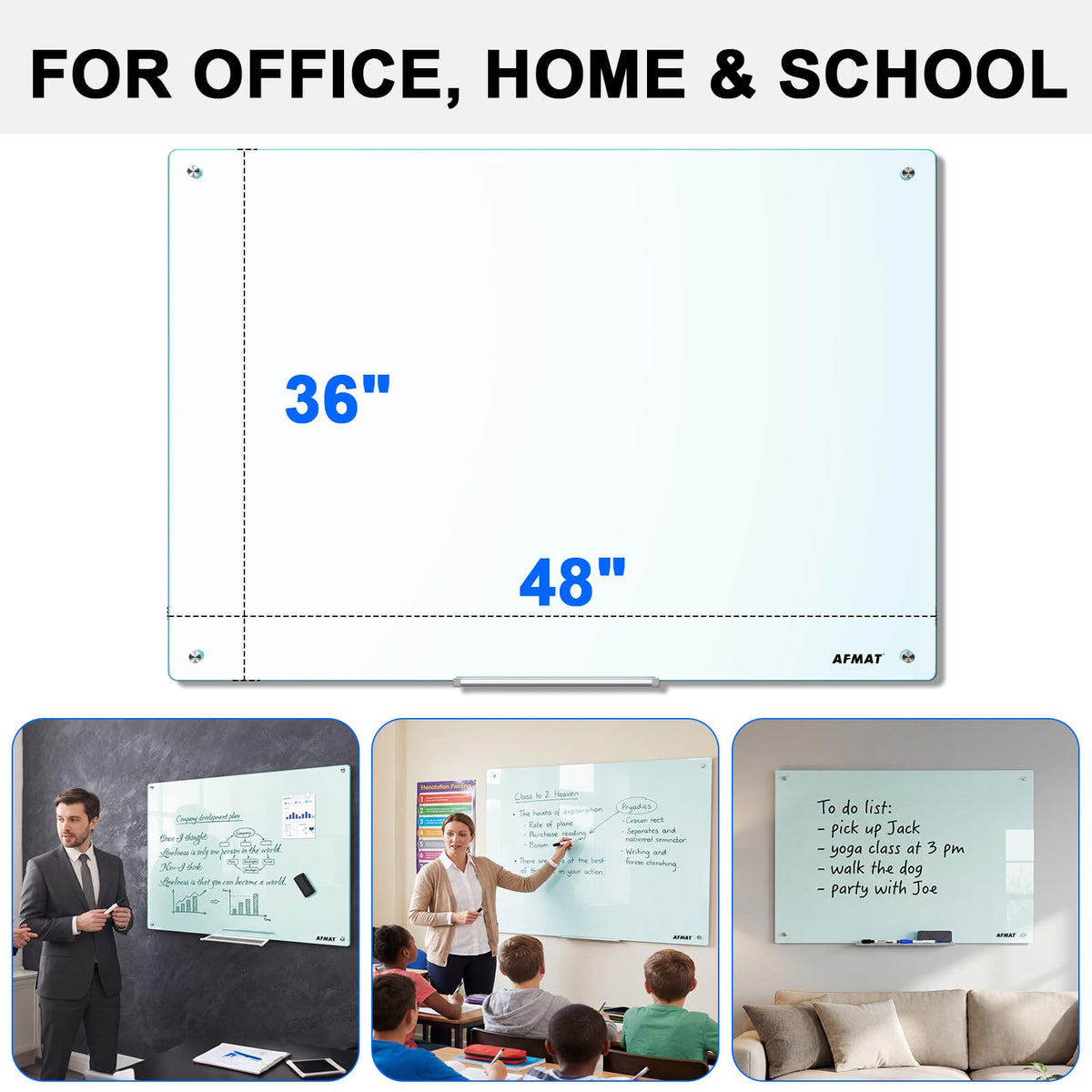 AFMAT Magnetic Glass Whiteboard, 48
