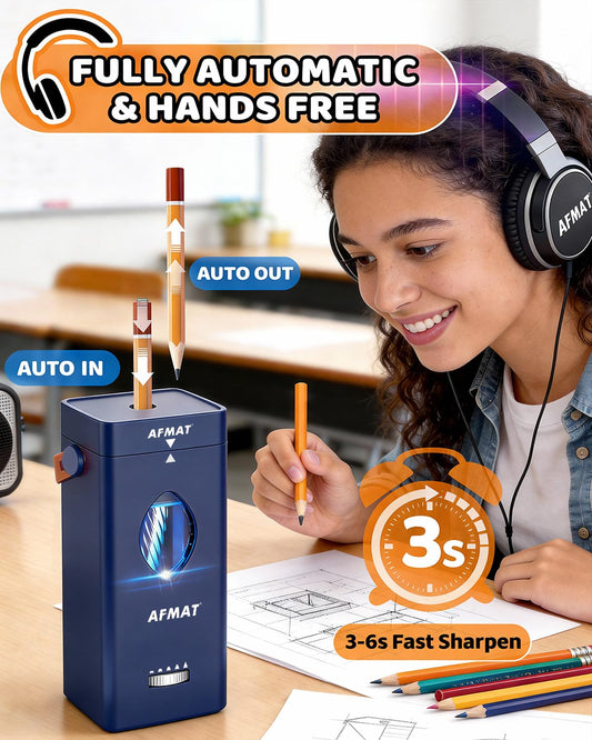 Newly Upgraded Fully Automatic Rechargeable Electric Pencil Sharpener for 6-12mm No.2/Jumbo Pencils, 3X Longer Cutter Life, PSC7BL