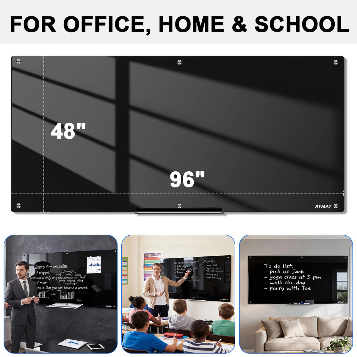 AFMAT Magnetic Glass Whiteboard, 96