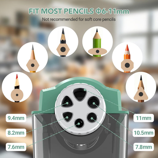 Disponible en France：AFMAT PSD4 Taille-crayon électrique, 6 trous, taille-crayon électrique avec récipient pour 6-11 mm, rechargeable par USB, haute performance, robuste, électrique pour salle de classe, écoles, maisons