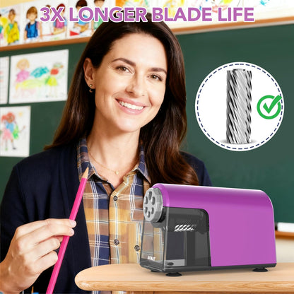 Disponible en France：AFMAT PSD2 Taille-crayon électrique avec boîte à 6 trous - Robuste et rechargeable - Pour crayons de 6 à 11 mm et crayons de couleur - Pour salle de classe, école, bureau