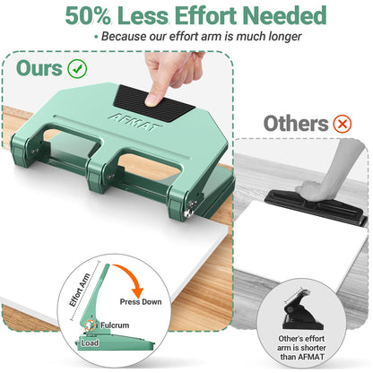 AFMAT 3 Hole Punch Heavy Duty, 9/32" Hole Diameter, 50-Sheet 3 Hole Puncher for Binder, 50% Reduced Effort, Metal Three Hole Punch w/ 10,000+ Uses, Bulit-in S.S. Paper Guide, Large Chip Tray, HPX5GN