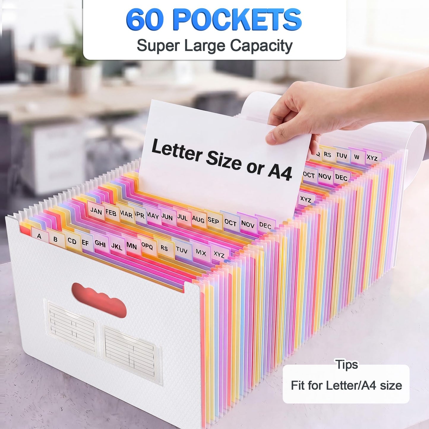 AFMAT Accordian File Organizer, 60 Pockets Expanding File Folder, Portable Letter/A4 Size Expandable File Folder for Receipt/Bill/Tax/Coupon/Document