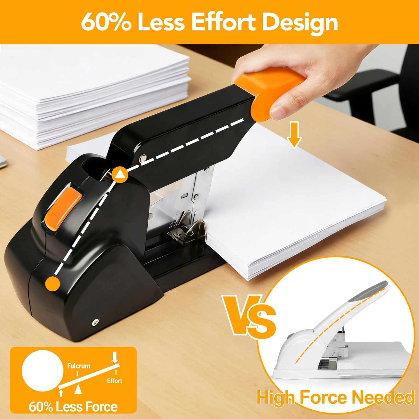 AFMAT Heavy Duty Stapler, 220 Sheets Capacity Stapler for Classroom, 60% Reduced Effort, Jam Free, Adjustable Paper Depth, Metal Desk Office Staplers w/ 50,000+ Uses, Includes 7000Pcs Staples, ES15OR