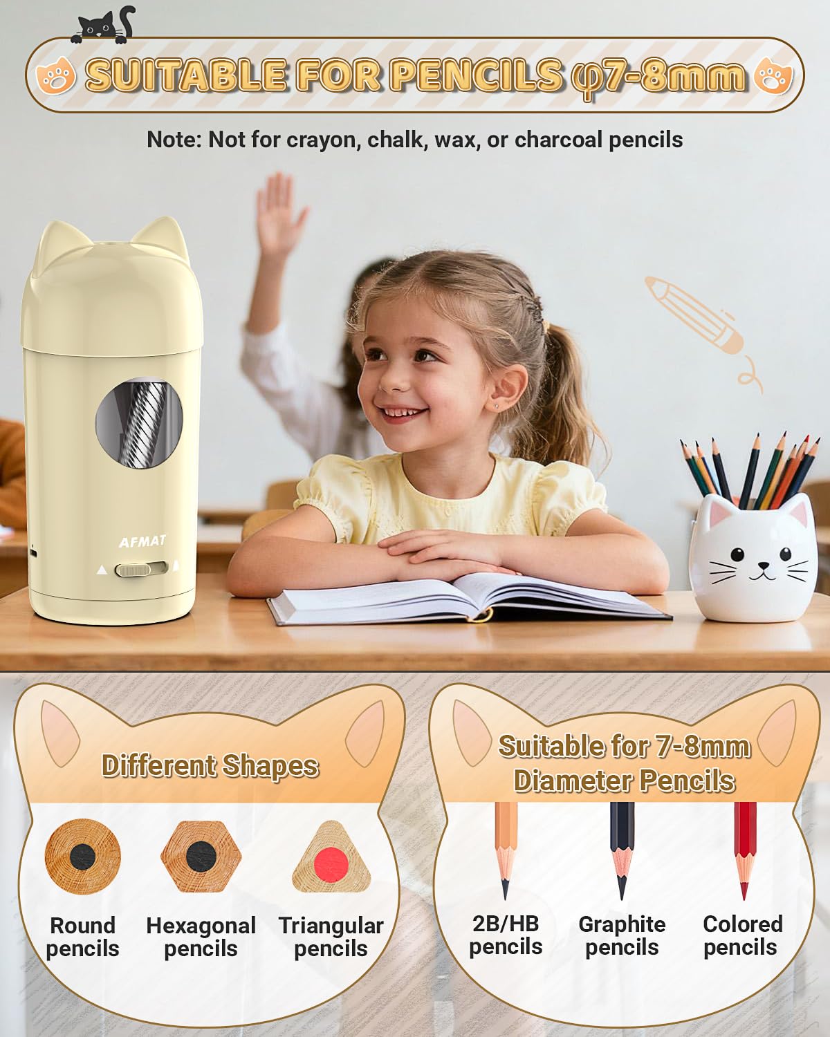 🎀Perfect Gift For A Teacher🎀Fully Automatic Rechargeable Electric Pencil Sharpener for φ7-8mm No.2/Colored Pencils,PSX9GD