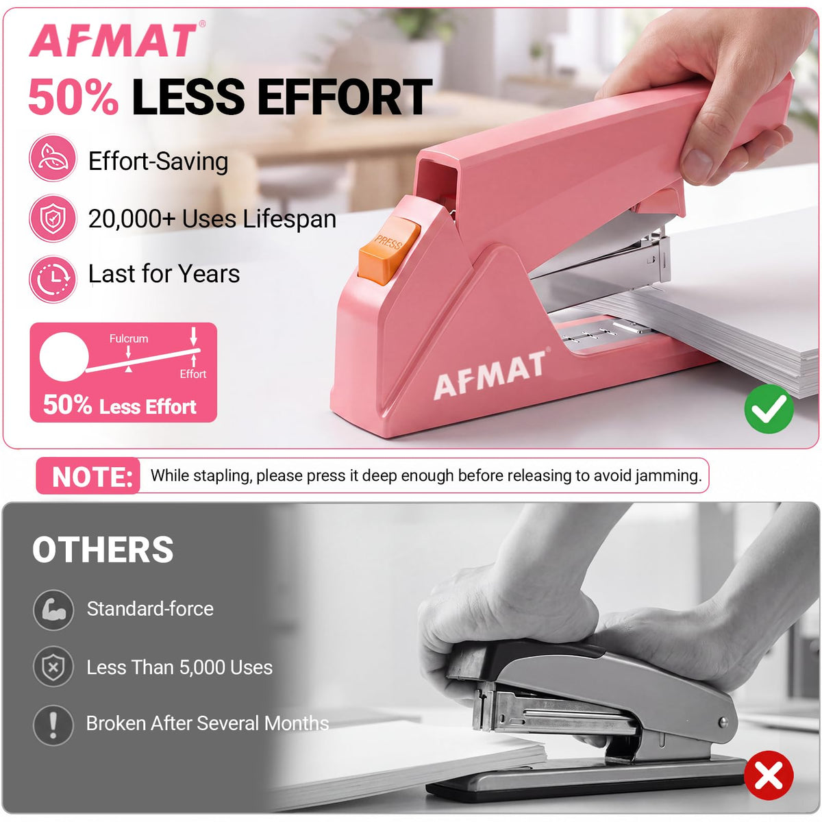 AFMAT ES18 Heavy Duty Stapler, 100-Sheet Effortless Desktop Stapler, ES18PK