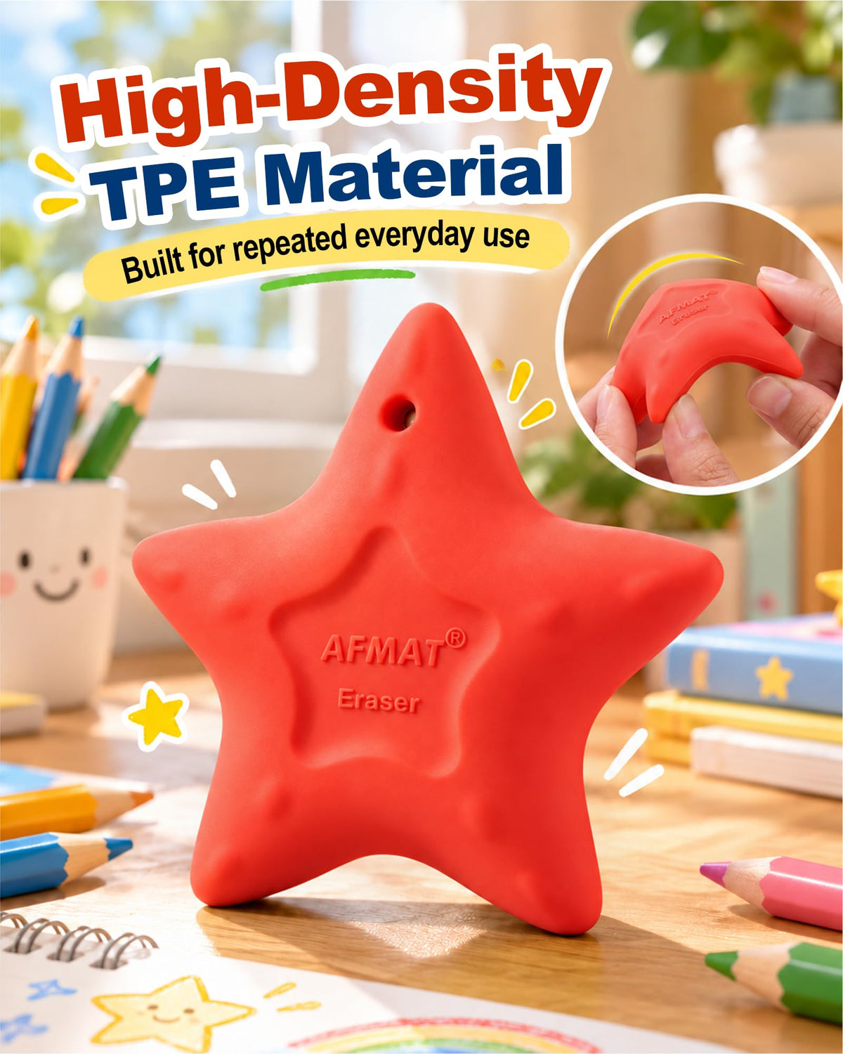 AFMAT PE02 Erasers for Kids, Latex-Free, Self-Clumping Shavings, 5 Pcs
