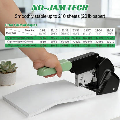 AFMAT Heavy Duty Stapler, 210 Sheet Effortless Stapler for Desk, 60% Reduced Effort, Jam Free, 50,000+ Uses, Adjustable Paper Depth, Metal Desktop Staplers for Office, Includes 7000Pcs Staples, ES15GN