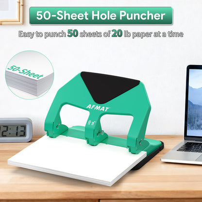 AFMAT HP20 Heavy Duty 3 Hole Punch, 60% Reduced Effort, 50-Sheet 3 Hole Puncher for Binder, 10,000+ Uses