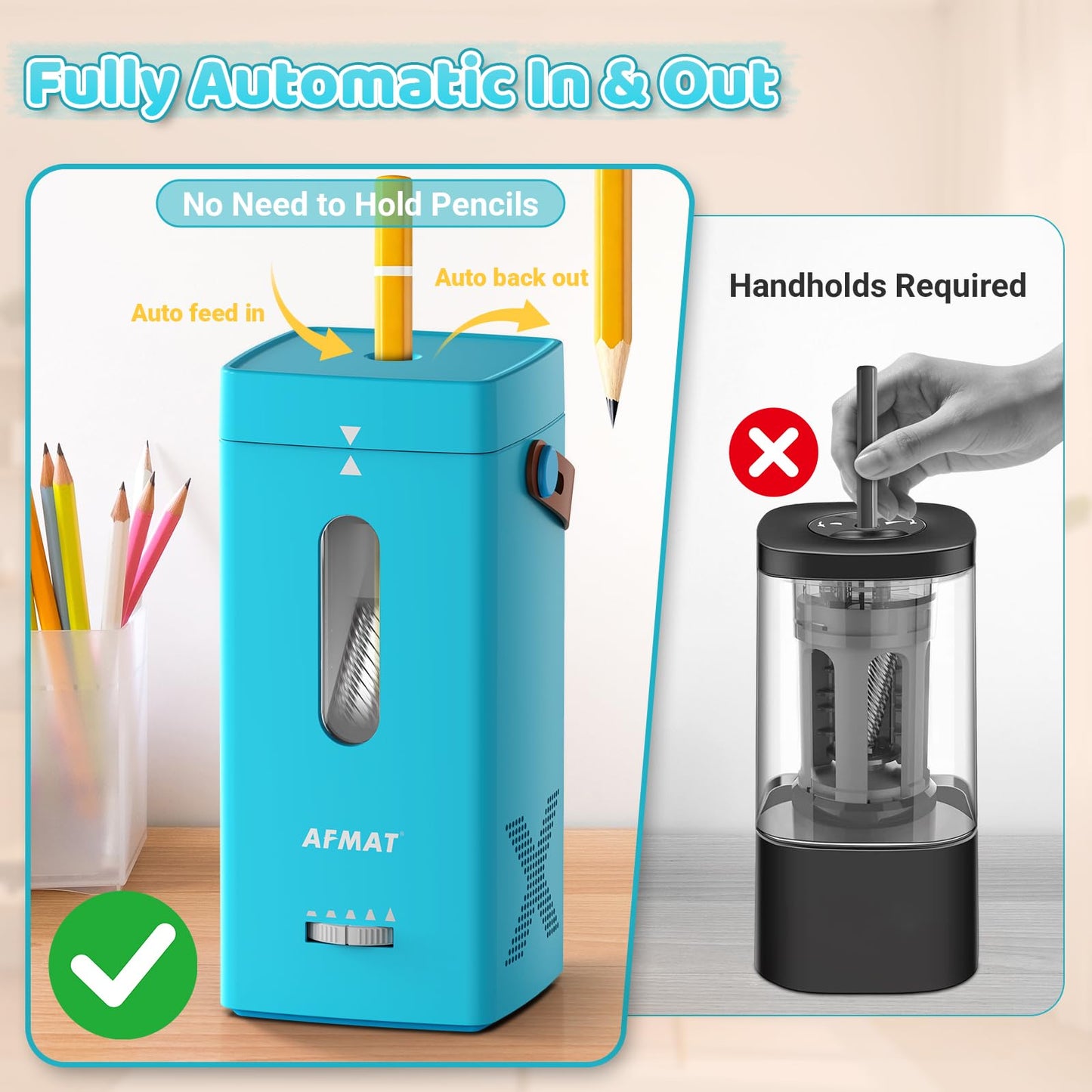 ✅Newest Model With Best Features✅Newly Upgraded Fully Automatic Rechargeable Electric Pencil Sharpener for 6-12mm No.2/Jumbo Pencils, 3X Longer Cutter Life,PSC6CY