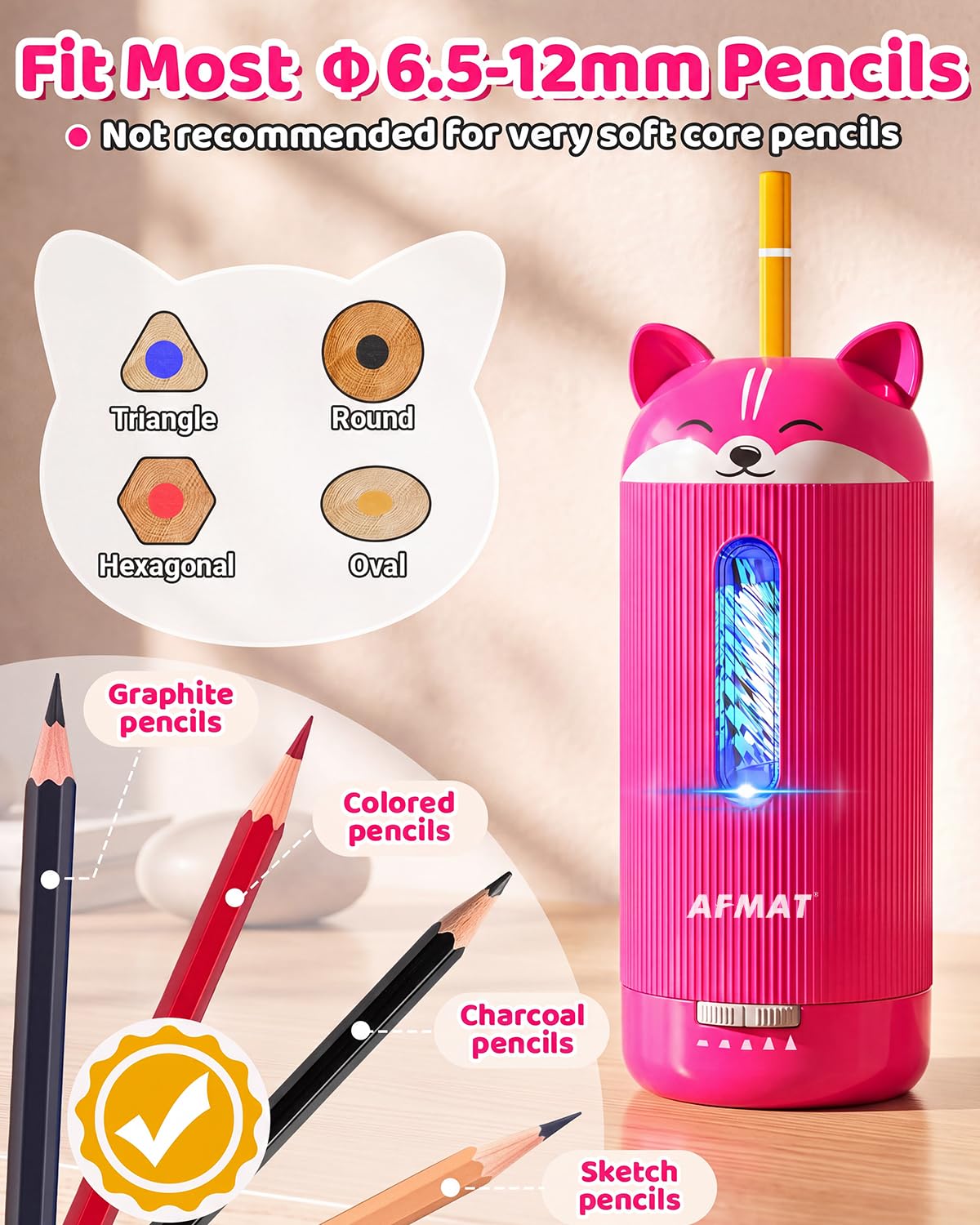 ✅Newest Model Best Features✅ AFMAT PSJ3 Electric Pencil Sharpener, Fully Automatic, for 6.5-12mm Pencils,PSJ3RR