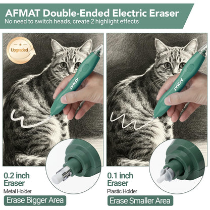 AFMAT Electric Eraser, with 140 Eraser Refills, Rechargeable Pencil Erasers for Artists, Electric Erasers for Drafting, Drawing, Painting, Sketching, Architectural Plans, Detailer Tool EE25GN
