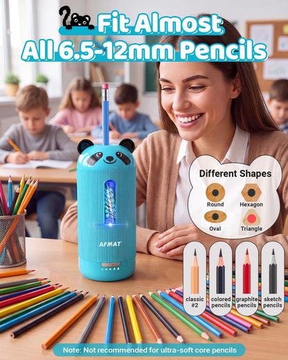 💥Limited Edition!🐼Cutest Animal Collection Is Here🐼✅Newest Model With Best Features✅AFMAT Electric Pencil Sharpener, Fully Automatic, for 6.5-12mm Pencils Rechargeable & Cordless,PSY3CY