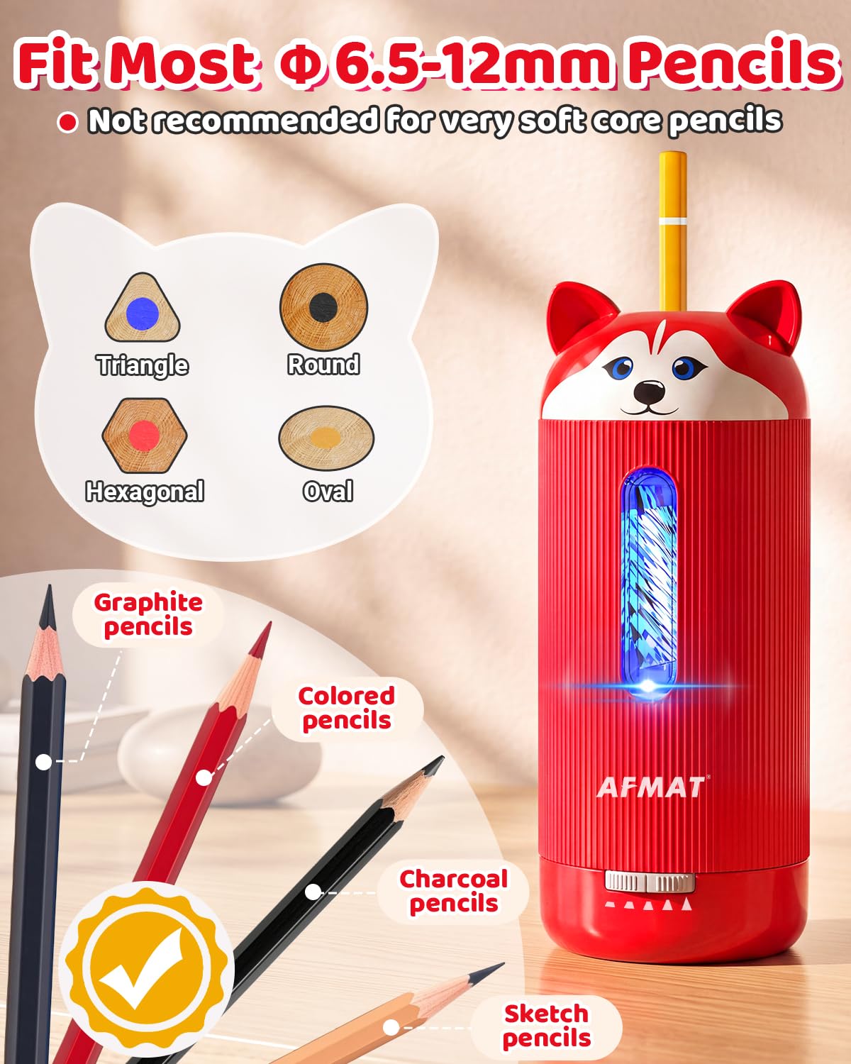 💥Limited Edition!🐶Cutest Animal Collection Is Here🐶✅Newest Model With Best Features✅AFMAT Electric Pencil Sharpener, Fully Automatic Pencil Sharpener,for Jumbo/Colored Pencils (φ6.5-12mm) PSJ1RD