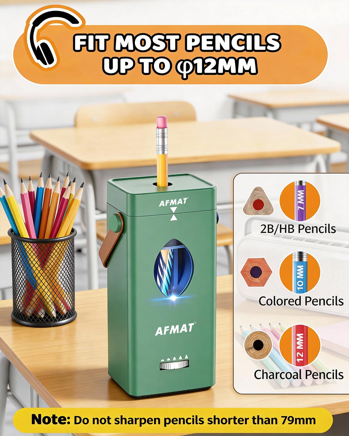 ✅Newest Model With Best Features✅Newly Upgraded Fully Automatic Rechargeable Electric Pencil Sharpener for 6-12mm No.2/Jumbo Pencils, 3X Longer Cutter Life, PSC7GN