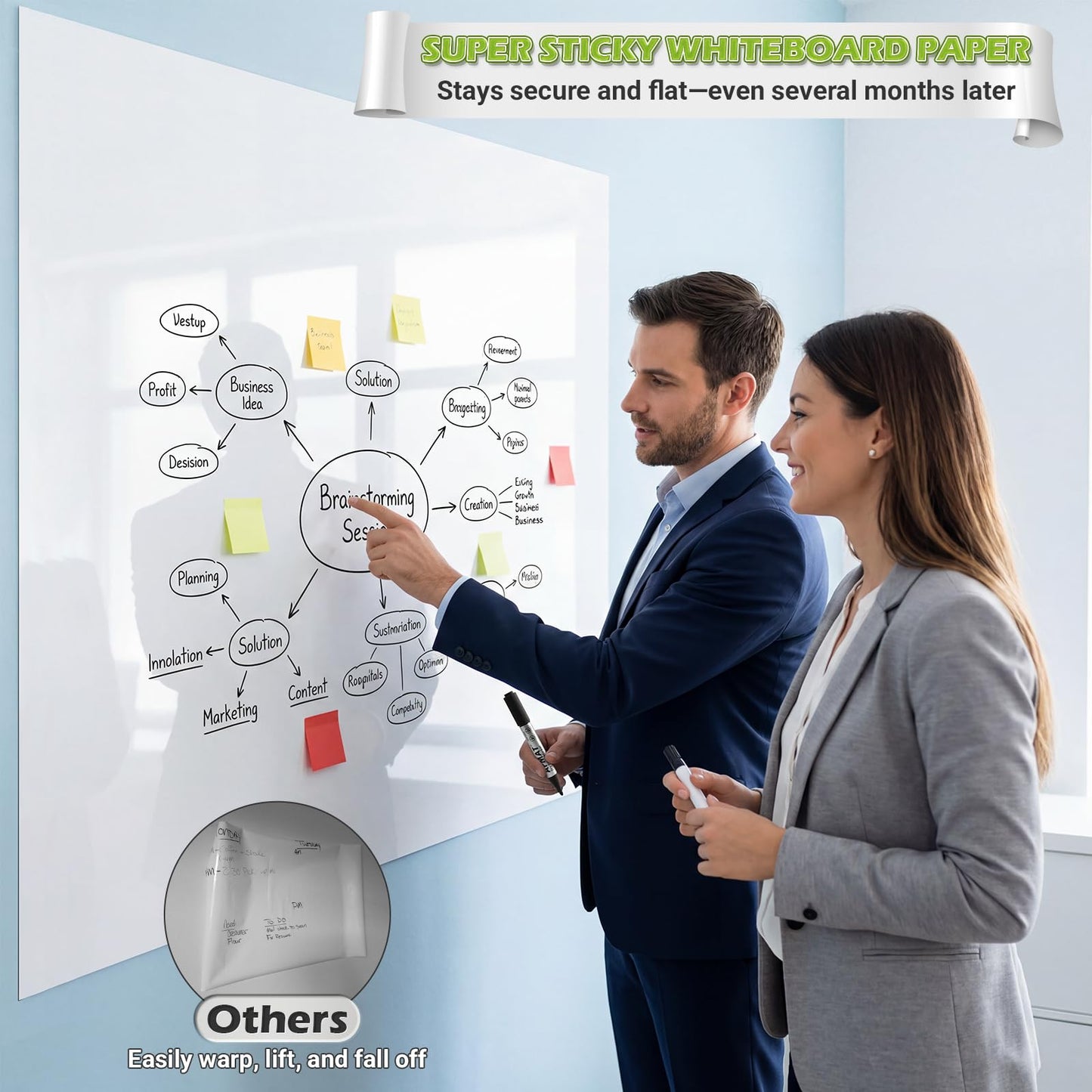 AFMAT Whiteboard Sticker for Wall, 48" x 36" White Board Paper, Super Sticky Dry Erase Wallpaper, Peel and Stick Dry Erase Board with 3 Markers, No Ghosting Whiteboard Paper for Home Office Classroom,WS23C