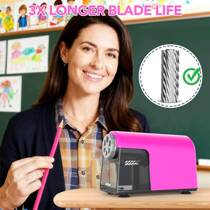 Disponible en France：AFMAT PSD2 Taille-crayon électrique avec boîte à 6 trous - Robuste et rechargeable - Pour crayons de 6 à 11 mm et crayons de couleur - Pour salle de classe, école, bureau