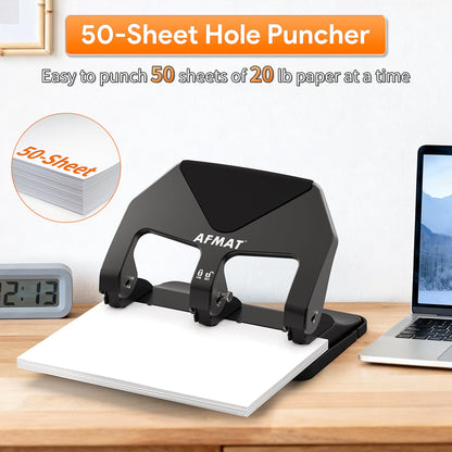 AFMAT HP20 Heavy Duty 3 Hole Punch, 60% Reduced Effort, 50-Sheet 3 Hole Puncher for Binder, 10,000+ Uses