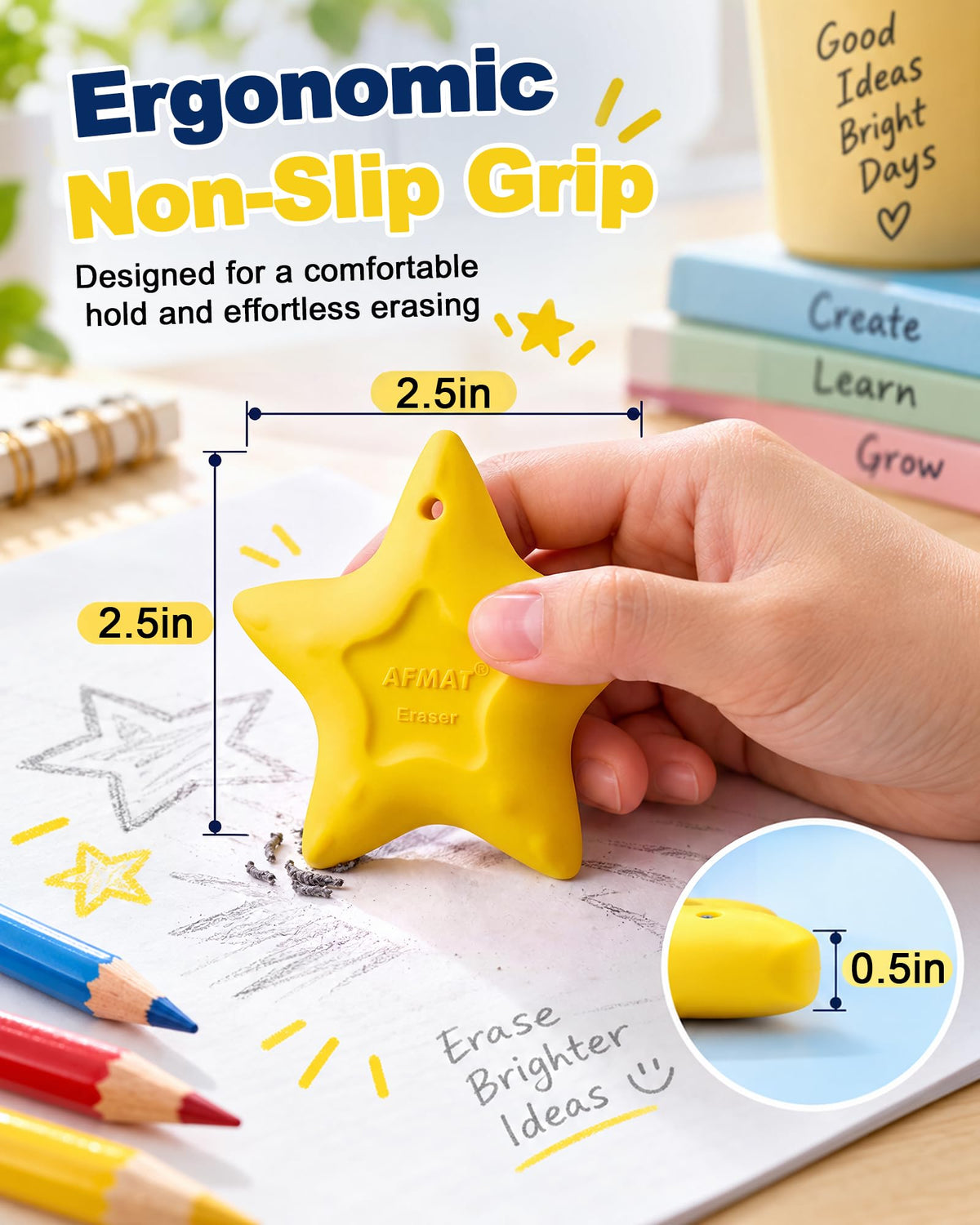 AFMAT PE14 Starfish-Shaped Pencil Erasers, Cute Erasers for Kids, 10 Colors