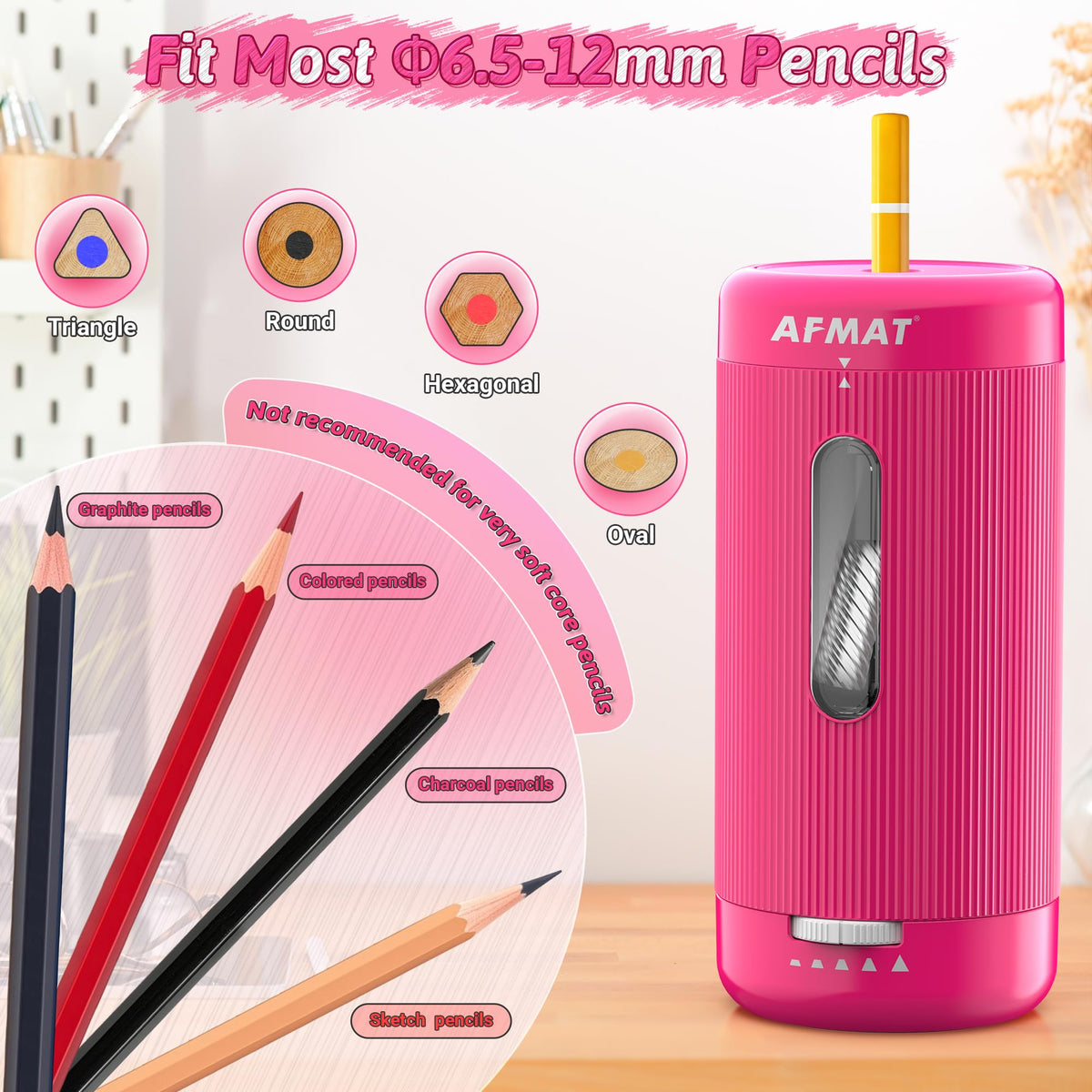 🔵Used-good🔵Newly Upgraded Fully Automatic Rechargeable Electric Pencil Sharpener for 6-12mm No.2/Jumbo Pencils, 3X Longer Cutter Life,PSC3RR