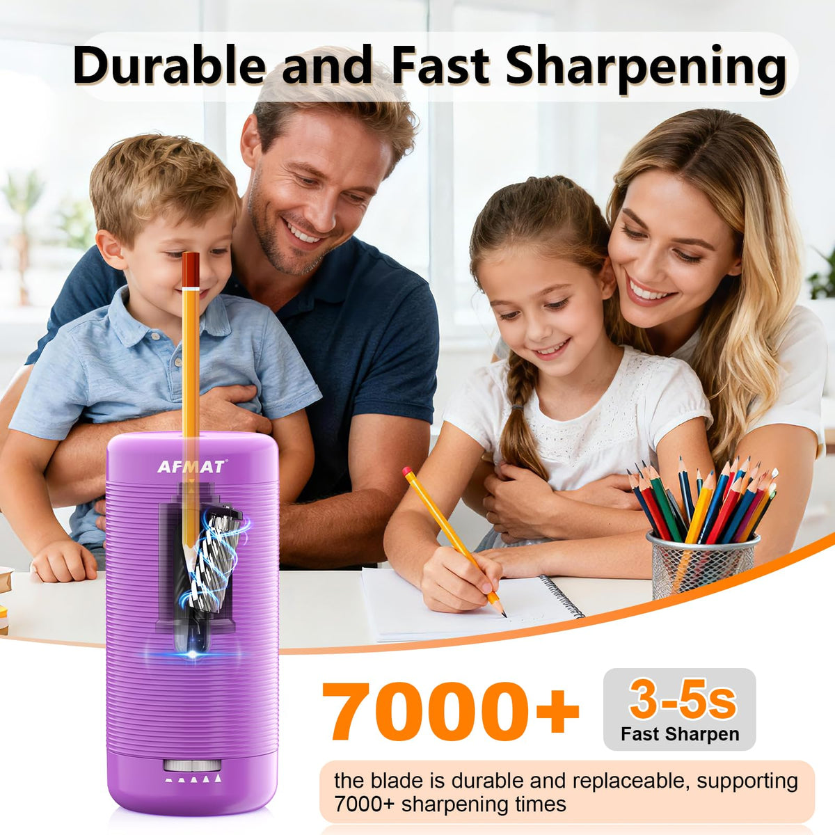 ✅Newest Model With Best Features✅Newly Upgraded Fully Automatic Rechargeable Electric Pencil Sharpener for 6-12mm No.2/Jumbo Pencils, 3X Longer Cutter Life, PSC2PR