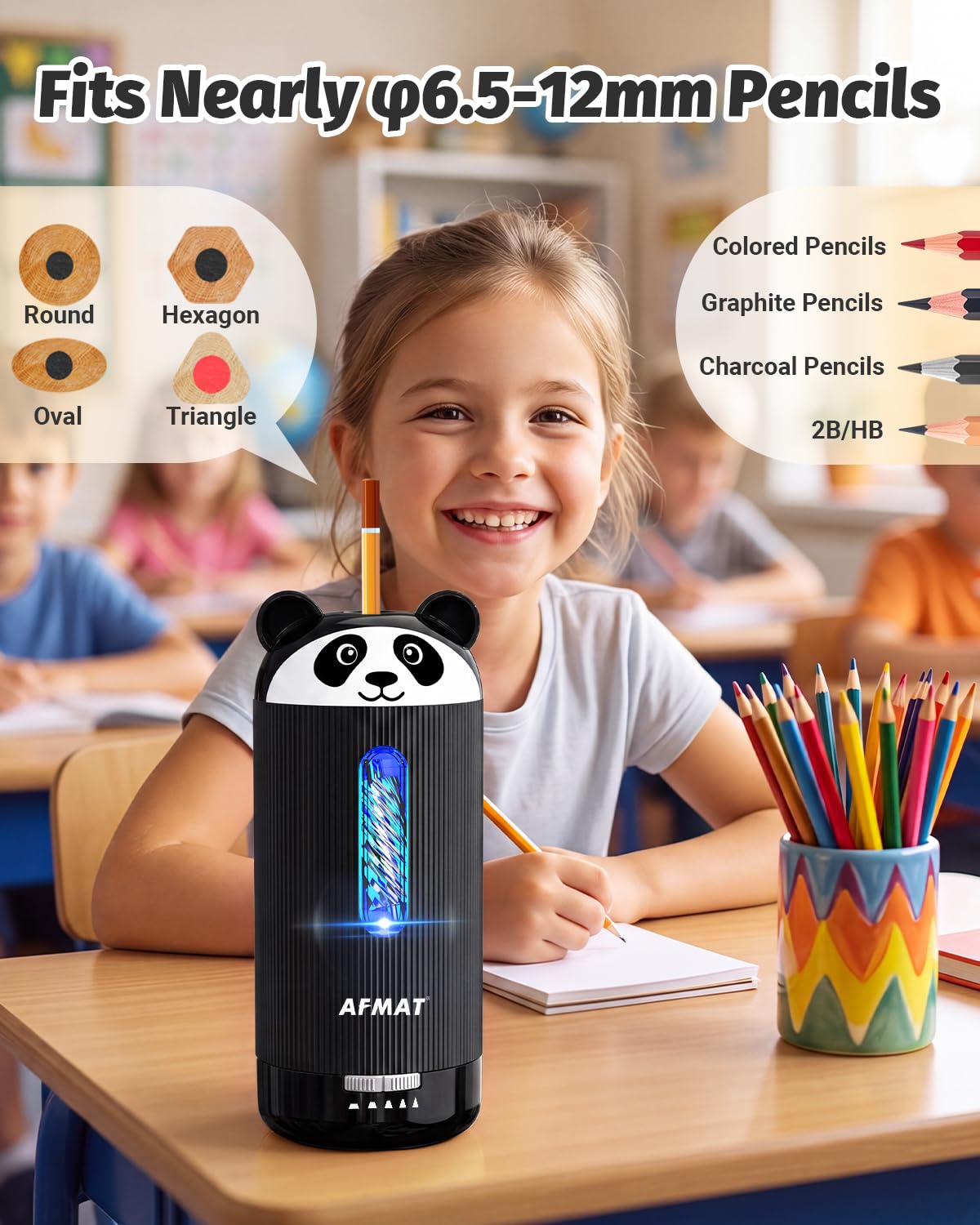 ✅Newest Model Best Features✅ AFMAT PSY5 Electric Pencil Sharpener, Fully Automatic, for 6.5-12mm Pencil,PSY5BK