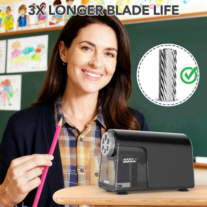 Disponible en France：AFMAT PSD2 Taille-crayon électrique avec boîte à 6 trous - Robuste et rechargeable - Pour crayons de 6 à 11 mm et crayons de couleur - Pour salle de classe, école, bureau