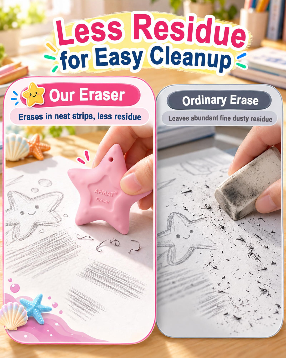 AFMAT PE06 Erasers for Kids, Hipolymer TPE Pencil Eraser, Latex-Free, 5 Pcs