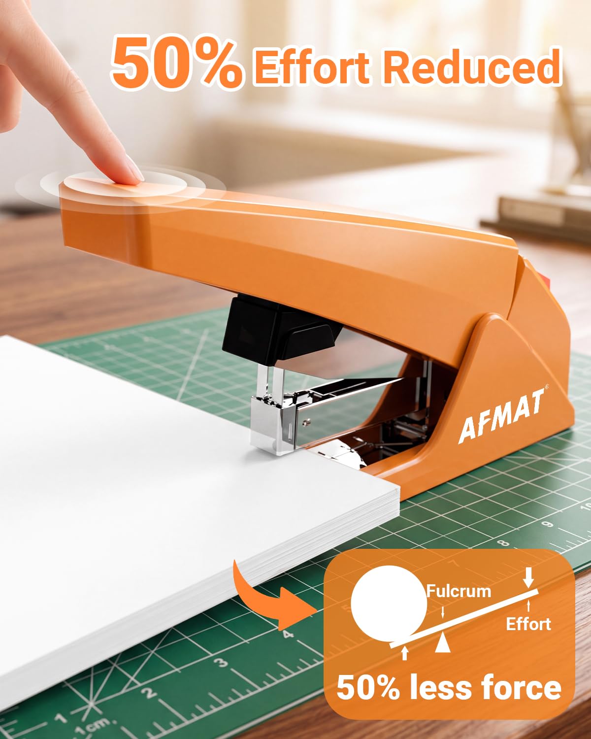 AFMAT ES18 Heavy Duty Stapler, 100-Sheet Effortless Desktop Stapler, ES18OR