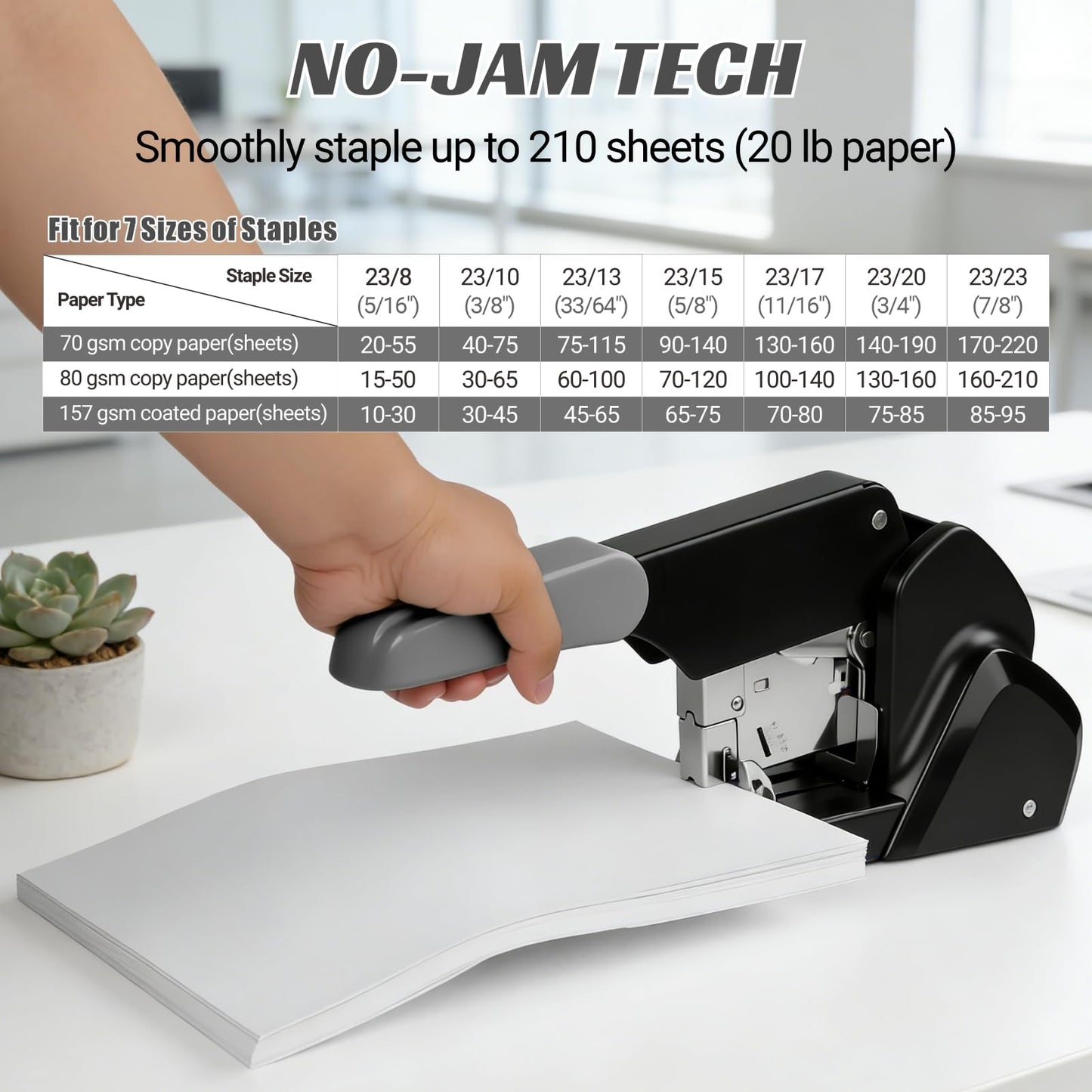 AFMAT Heavy Duty Stapler, 210 Sheet Effortless Stapler for Desk, 60% Reduced Effort, Jam Free, 50,000+ Uses, Adjustable Paper Depth, Metal Office Desktop Staplers, Includes 7000Pcs Staples, ES15GY