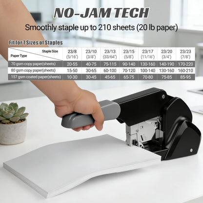 AFMAT Heavy Duty Stapler, 210 Sheet Effortless Stapler for Desk, 60% Reduced Effort, Jam Free, 50,000+ Uses, Adjustable Paper Depth, Metal Office Desktop Staplers, Includes 7000Pcs Staples, ES15GY