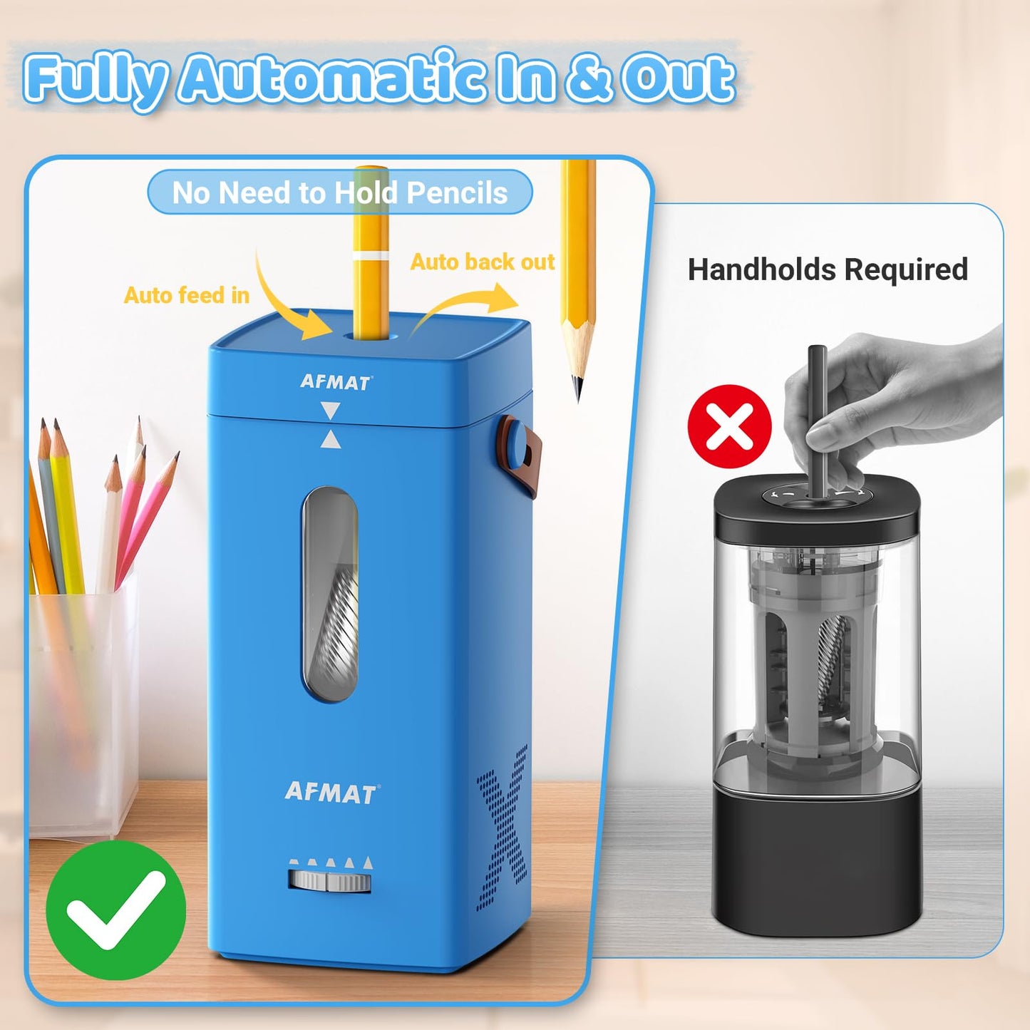 ✅Newest Model With Best Features✅Newly Upgraded Fully Automatic Rechargeable Electric Pencil Sharpener for 6-12mm No.2/Jumbo Pencils, 3X Longer Cutter Life,PSC6BS