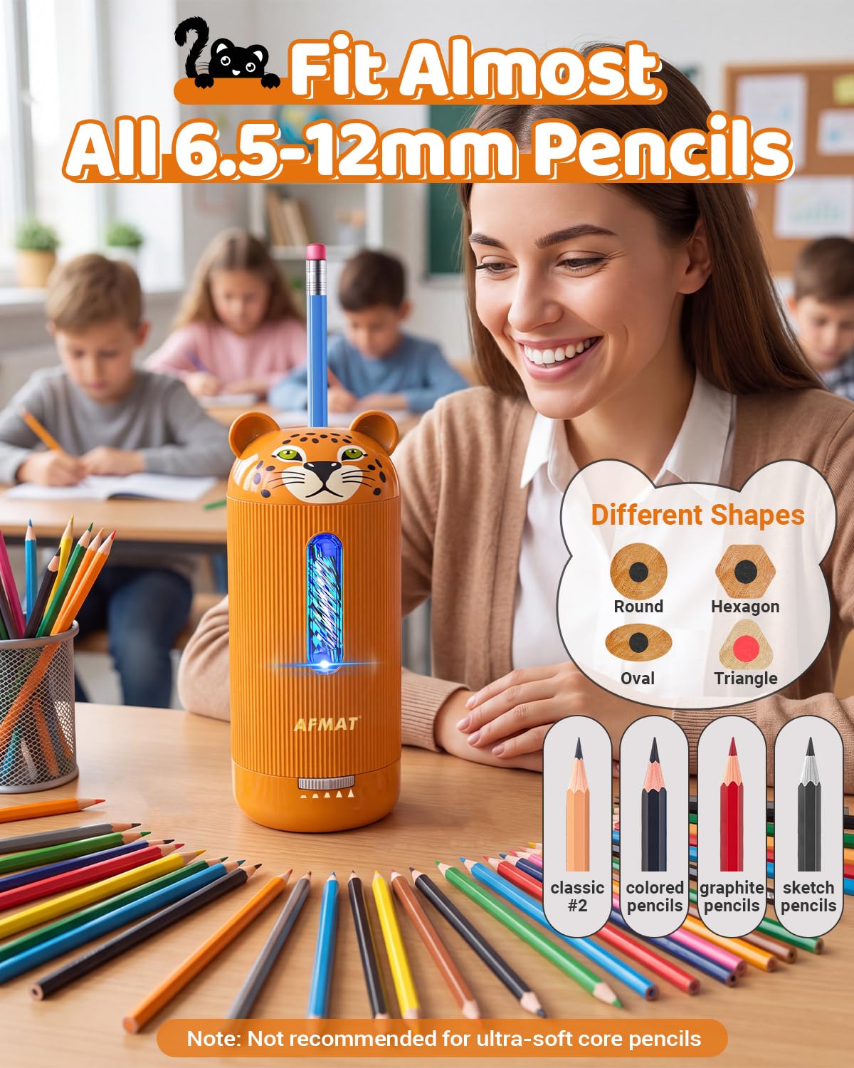 💥Limited Edition!🦁Cutest Animal Collection Is Here🦁✅Newest Model With Best Features✅AFMAT Electric Pencil Sharpener, Fully Automatic, for 6.5-12mm Pencils Rechargeable & Cordless,PSY1BN
