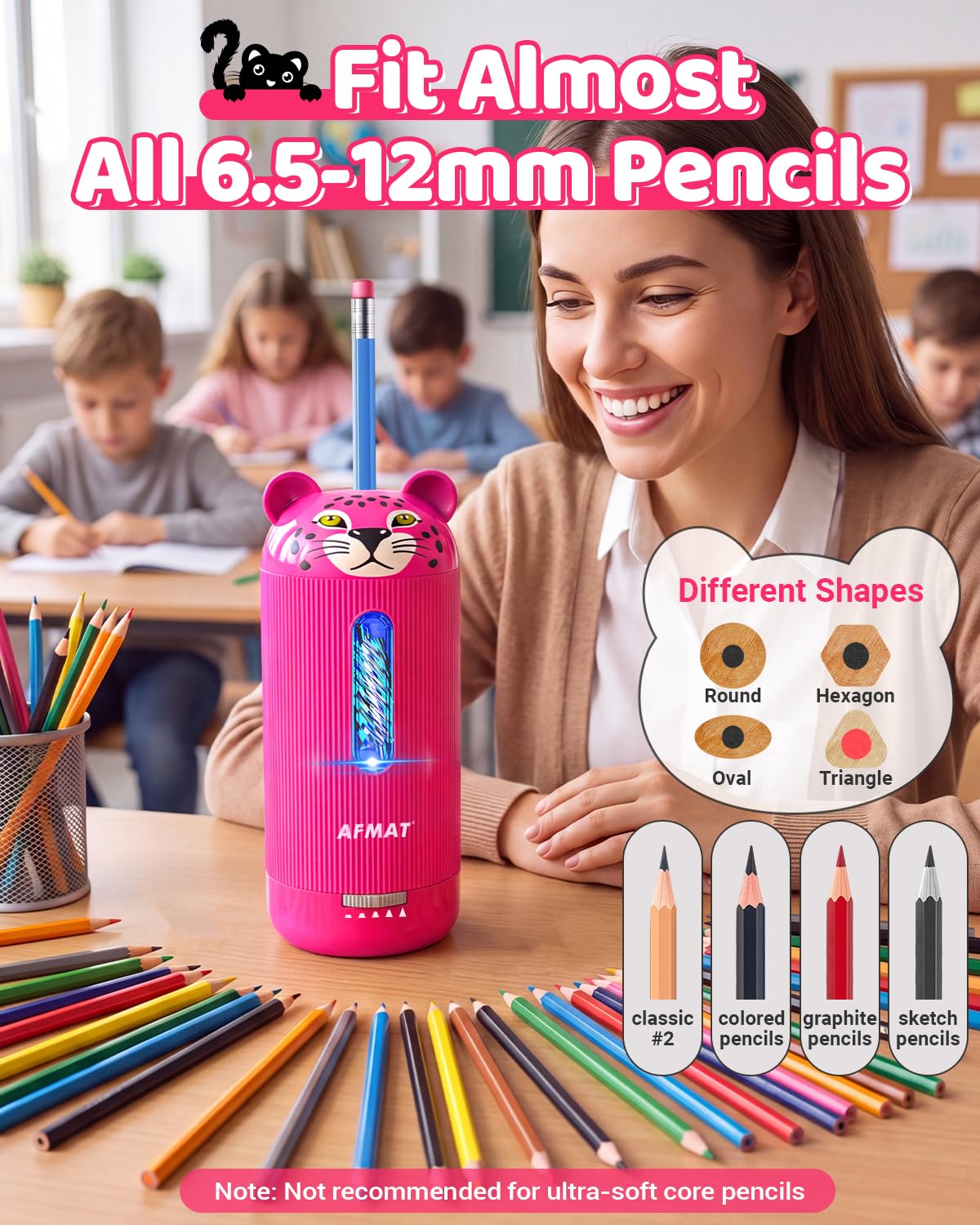 ✅Newest Model Best Features✅ AFMAT PSY1 Electric Pencil Sharpener, Fully Automatic, for 6.5-12mm Pencils,PSY1RR