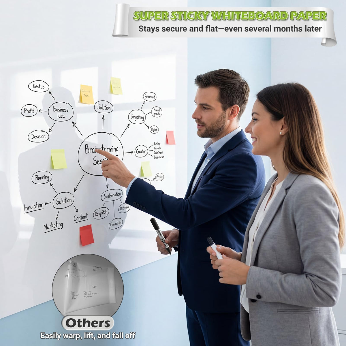 AFMAT Whiteboard Sticker for Wall, 4x6ft White Board Paper, Super Sticky Dry Erase Wallpaper, Peel and Stick Dry Erase Board with 16 Markers, No Ghosting Whiteboard Paper for Home Office Classroom,WS46C